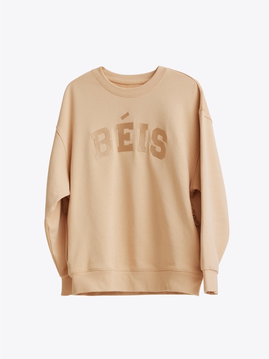 BEIS Tops - BEIS Beige Embossed Logo Crewneck Sweatshirt